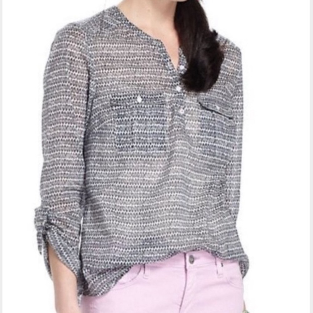 Anthropologie Holding Horses Womens Blouse Size 10 roll tab sleeve button top